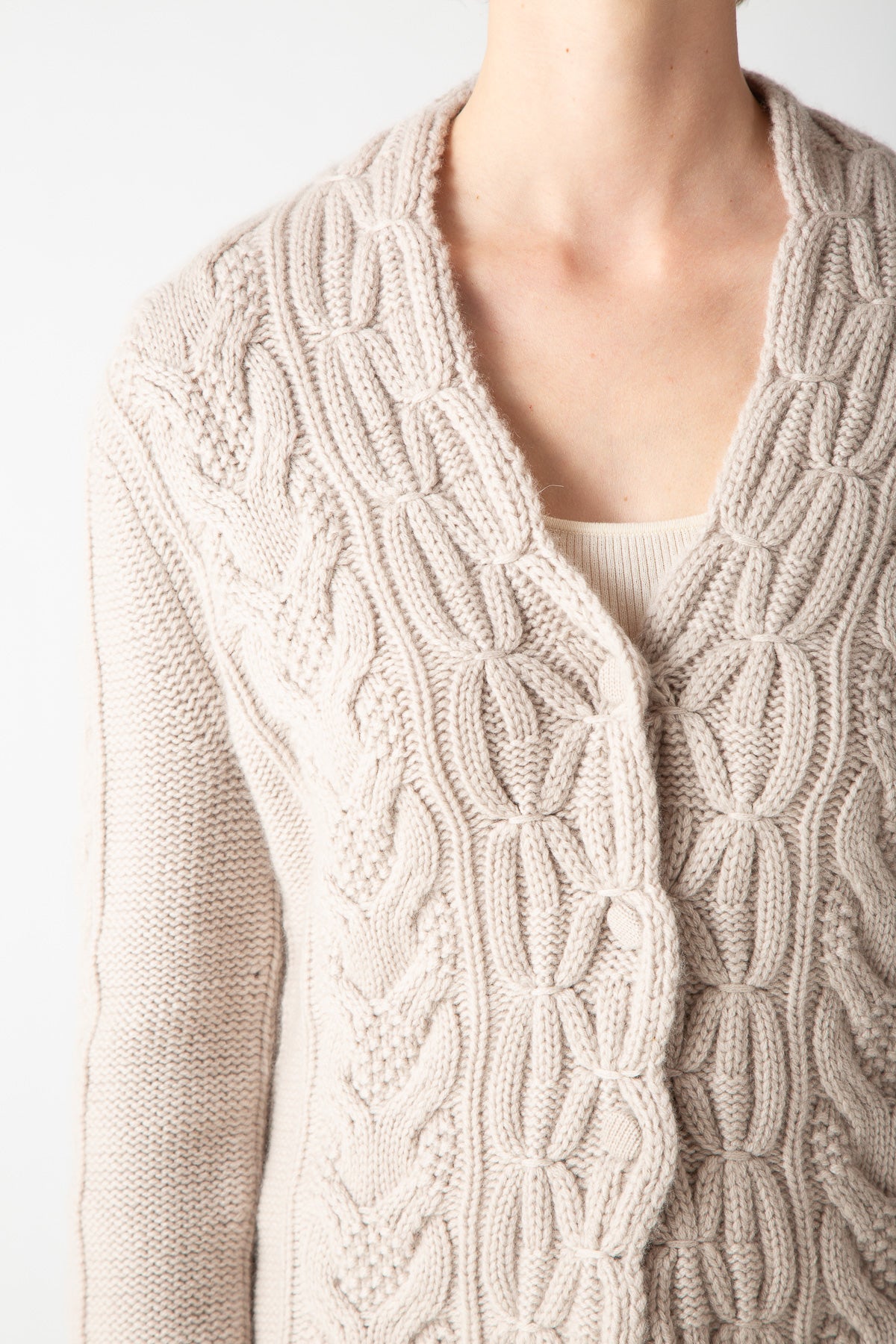 ARAN CABLE SHAWL COLLAR CARDIGAN