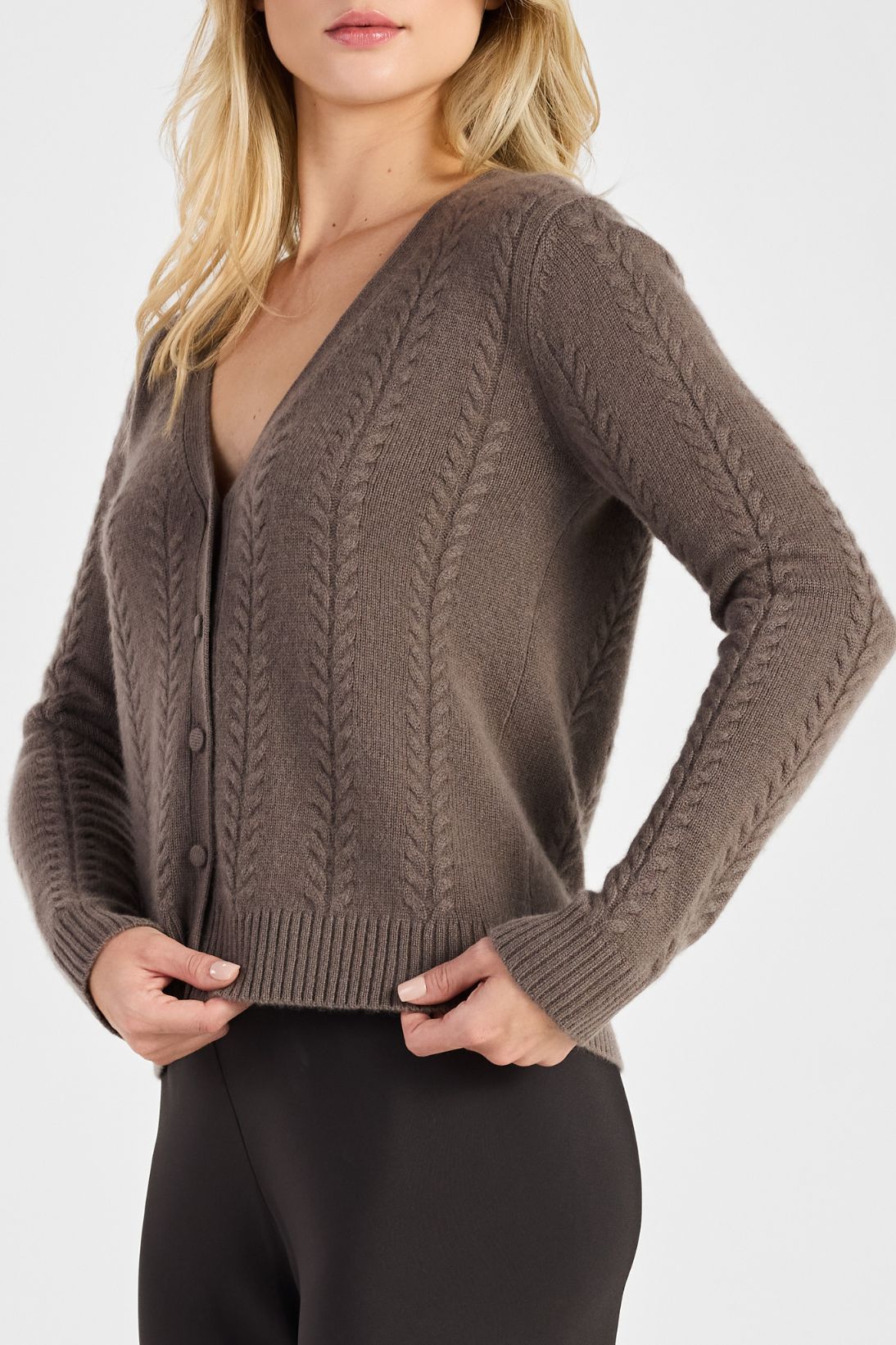 V-NECK CABLE CARDIGAN
