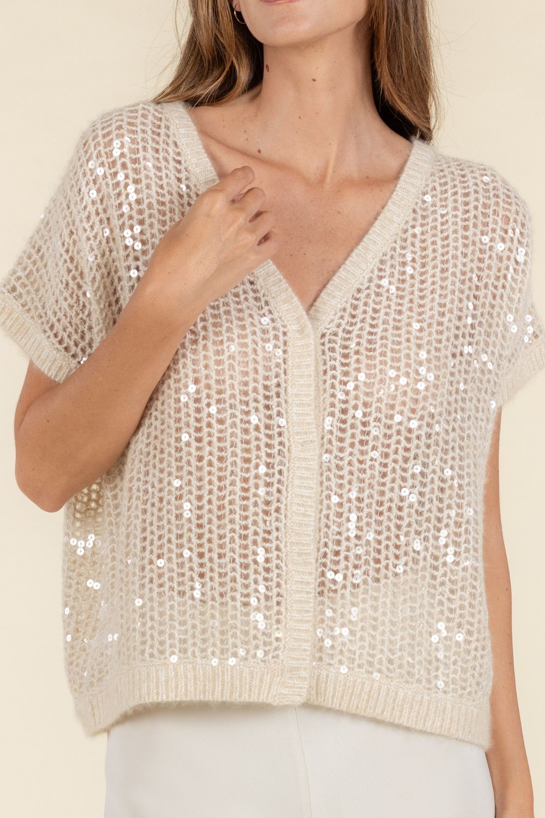 SEQUINS V-NECK CARDIGAN