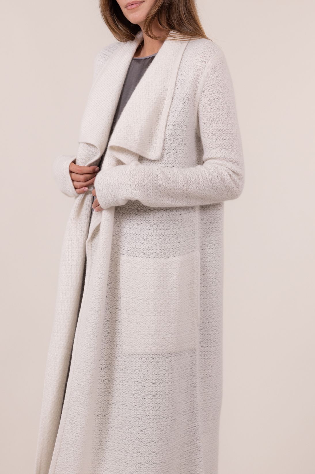 TEXTURED DRAPE FRONT CARDIGAN