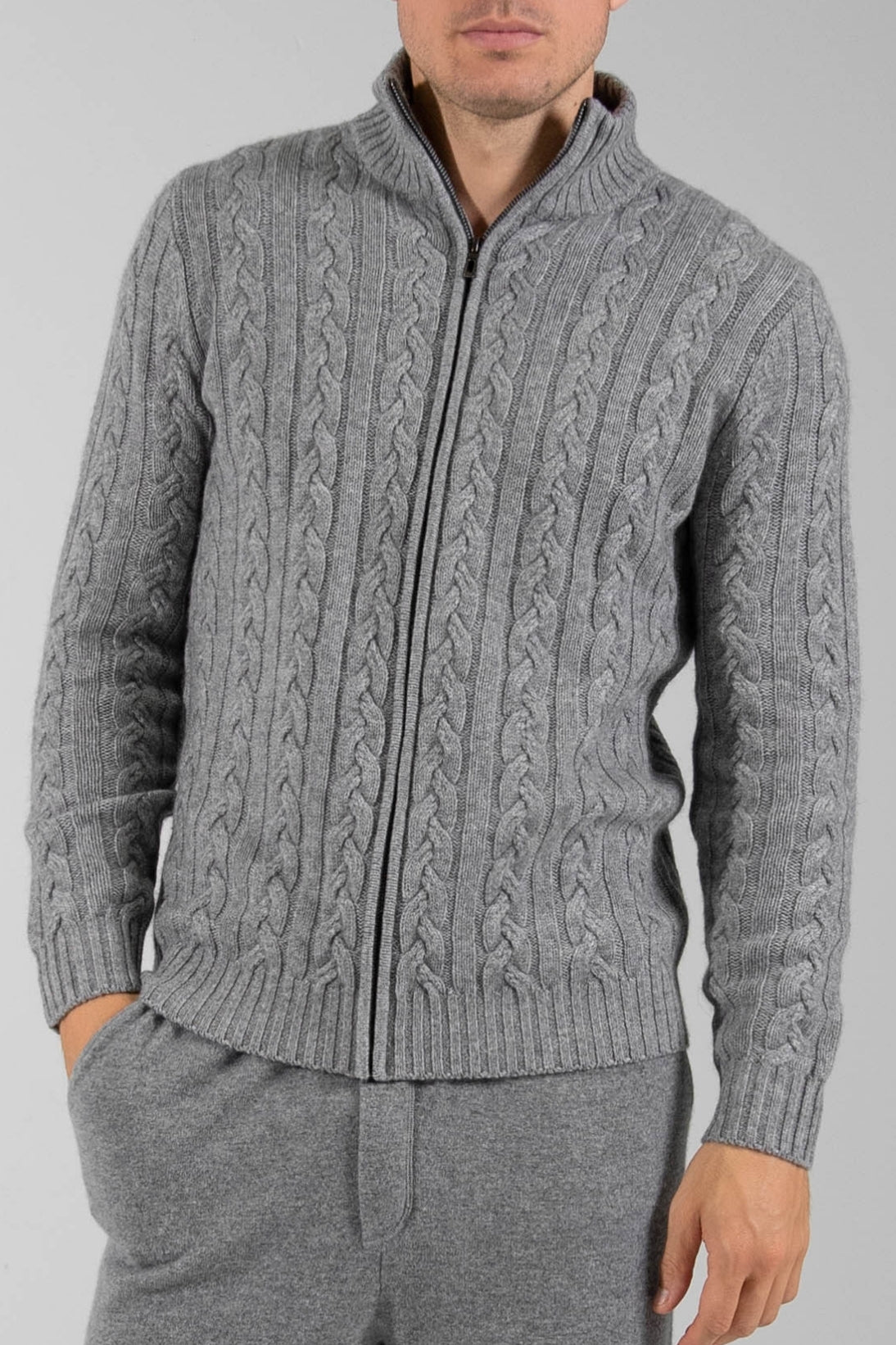 Full Zip Knit Zip Jumper Cable-Knit Cotton Full-Zip Jumper For Men