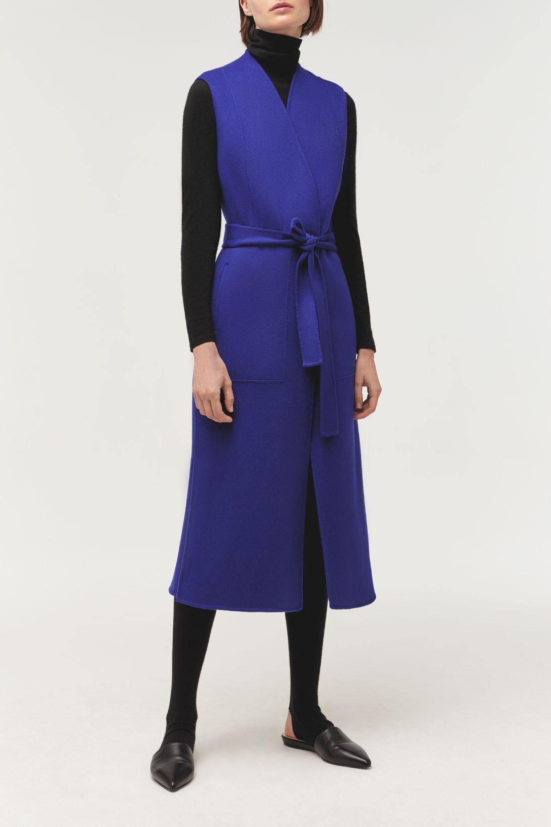 LONG LINE VEST DRESS WITH BELT LONG LINE VEST DRESS WITH BELT