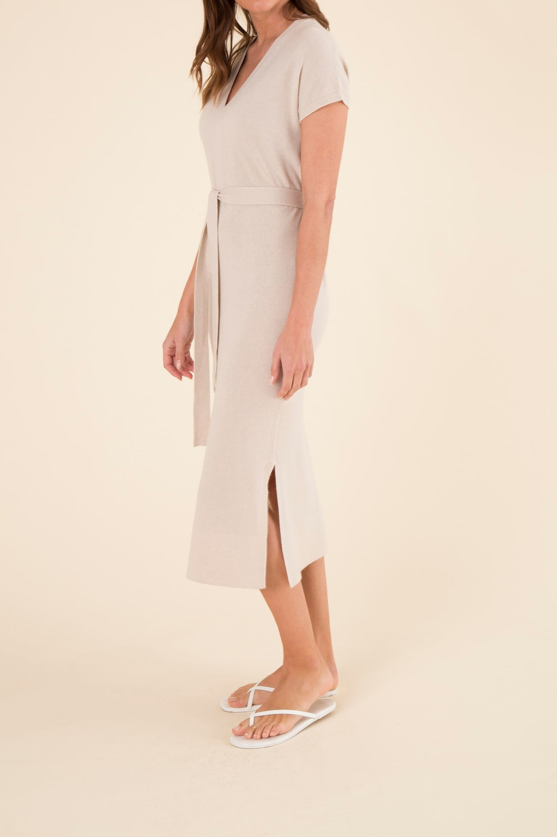 CASHMERE BELTED MIDI DRESS