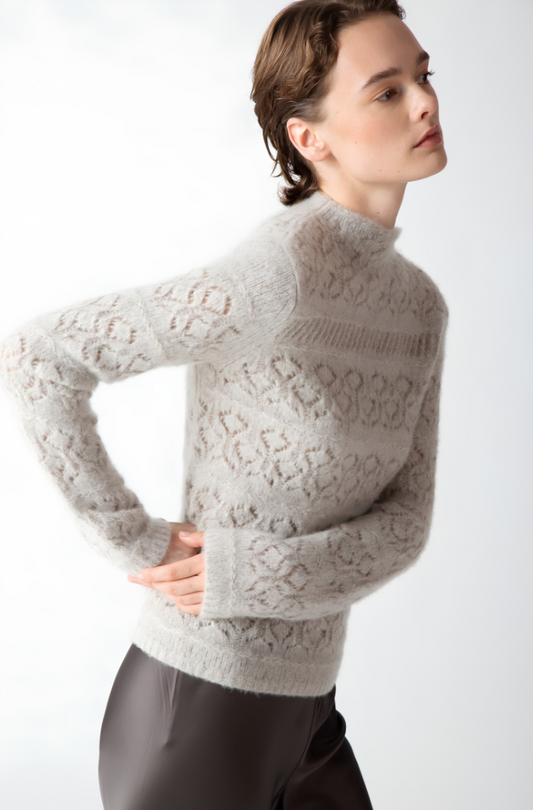 BOUCLE CASHMERE MOCKNECK TOP