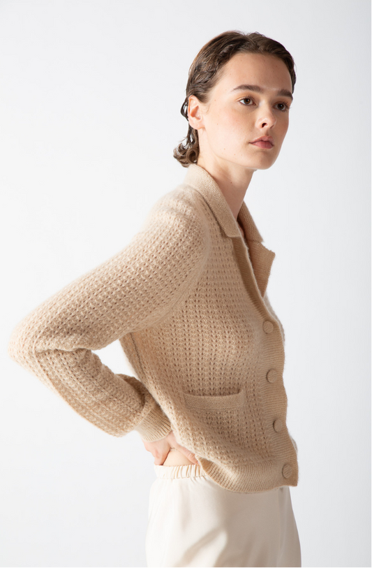 BOUCLE CASHMERE V-NECK CARDIGAN