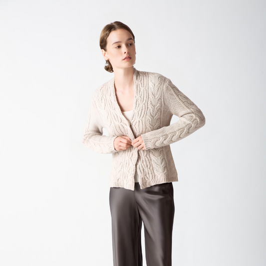 ARAN CABLE SHAWL COLLAR CARDIGAN