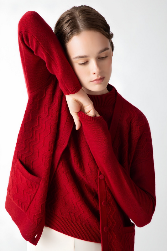 TEXTURED V-NECK CARDIGAN