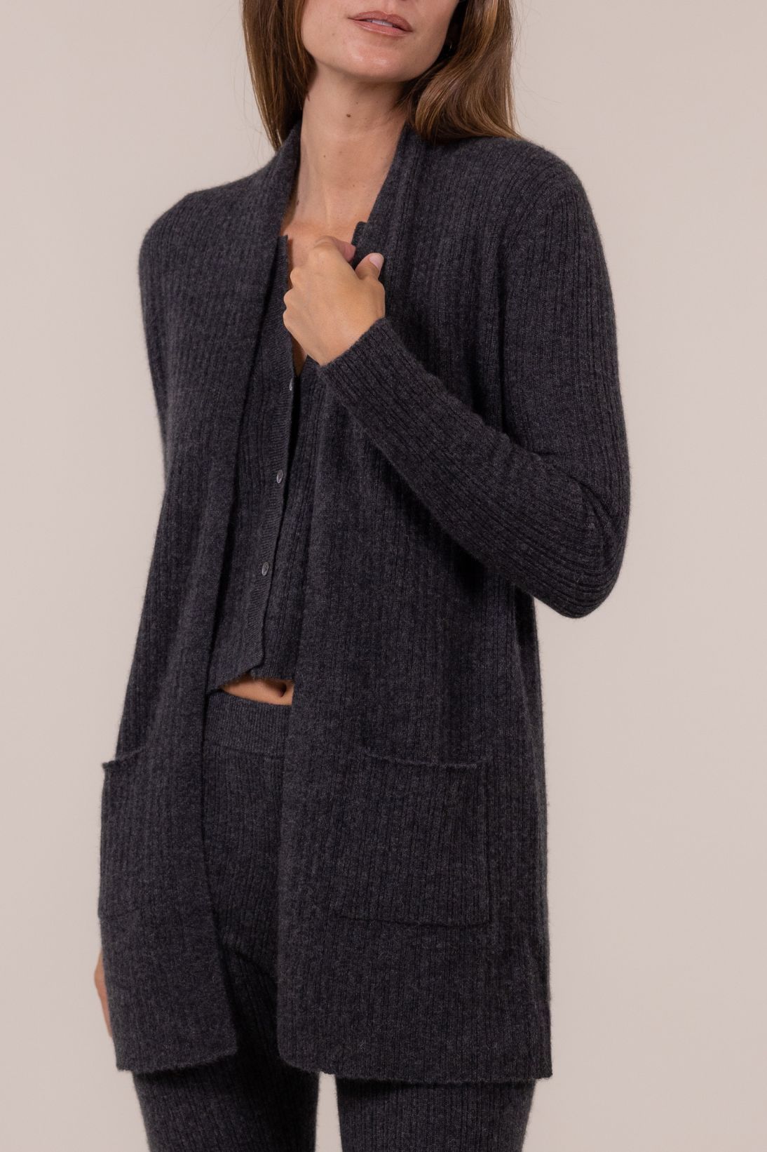 RIBBED OPEN FRONT CARDIGAN