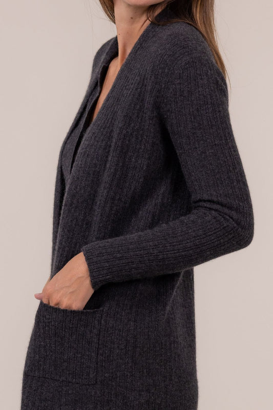 RIBBED OPEN FRONT CARDIGAN