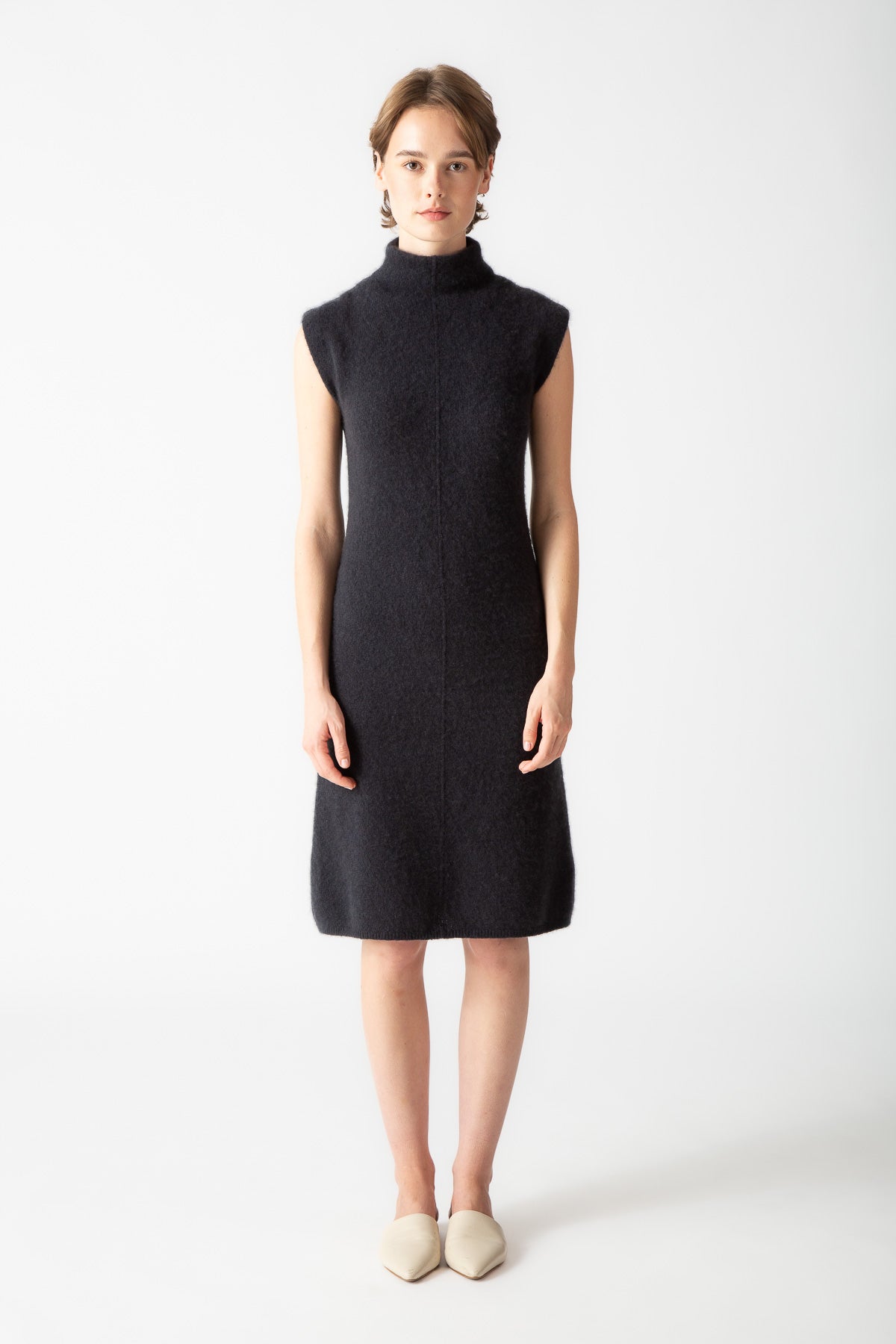 BOUCLE CASHMERE CAP SLEEVE DRESS