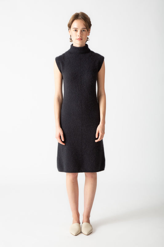 BOUCLE CASHMERE CAP SLEEVE DRESS