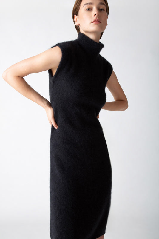 BOUCLE CASHMERE CAP SLEEVE DRESS