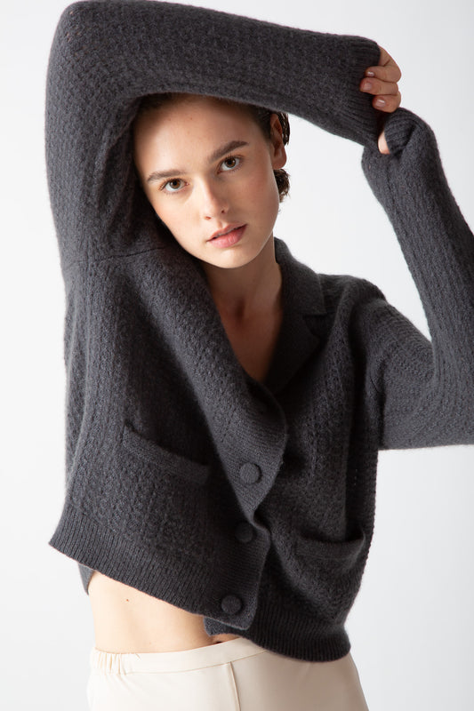 BOUCLE CASHMERE V-NECK CARDIGAN