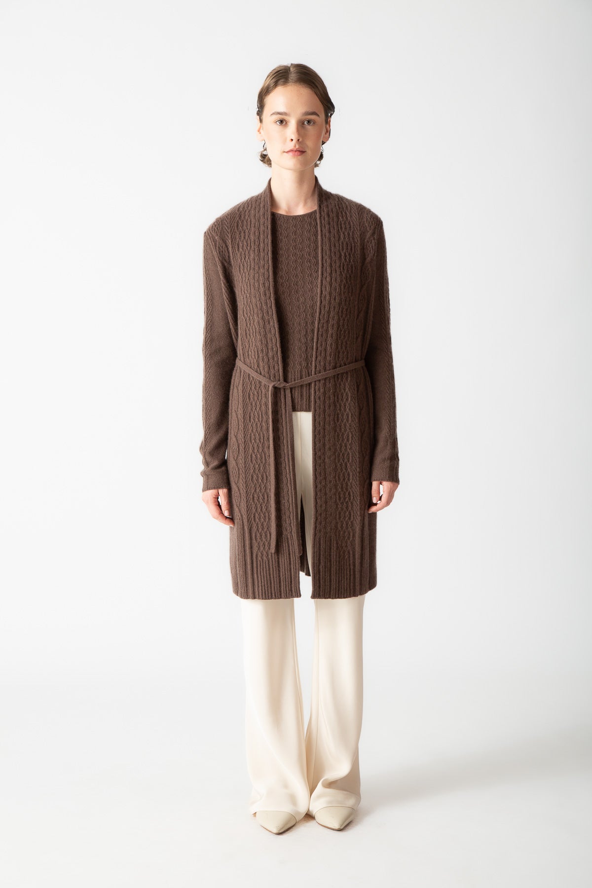 OPEN FRONT CABLE CARDIGAN