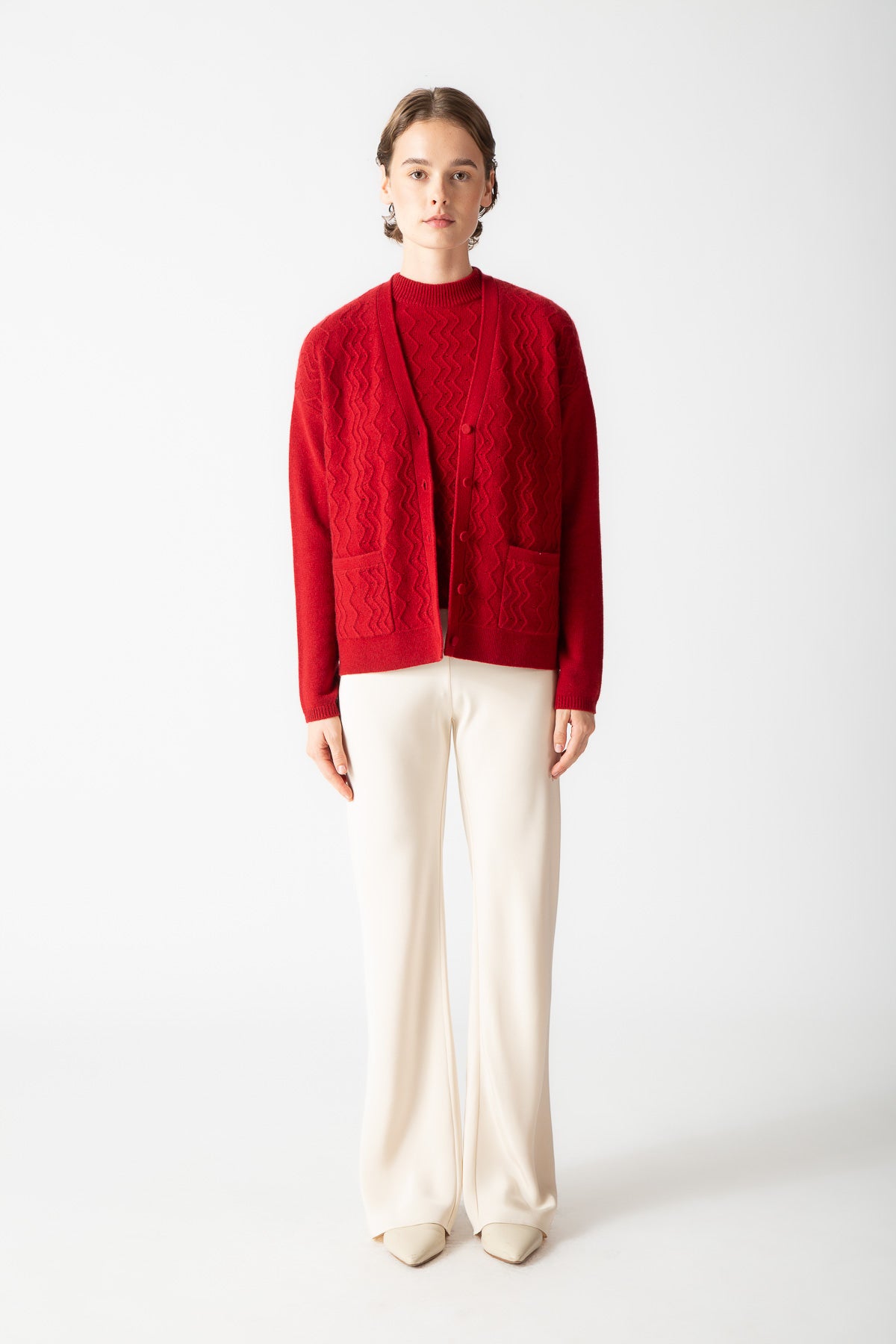 TEXTURED V-NECK CARDIGAN