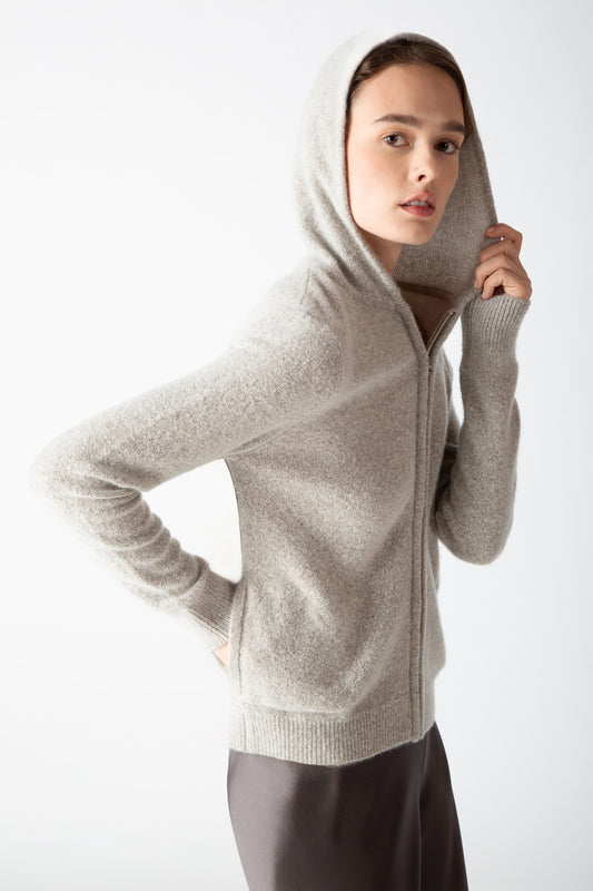 BOUCLE FULL-ZIP HOODIE CARDIGAN
