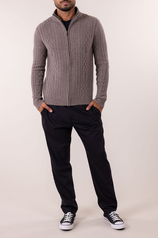 CABLE MOCK NECK ZIP CARDIGAN