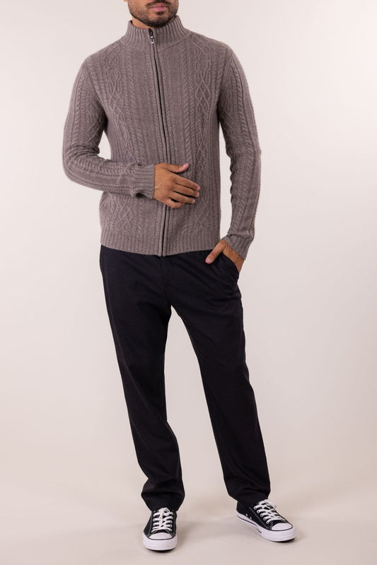 CABLE MOCK NECK ZIP CARDIGAN