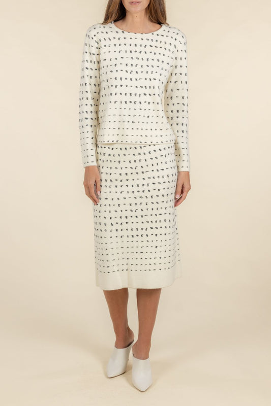 BOILED CASHMERE LOOP PRINT SKIRT