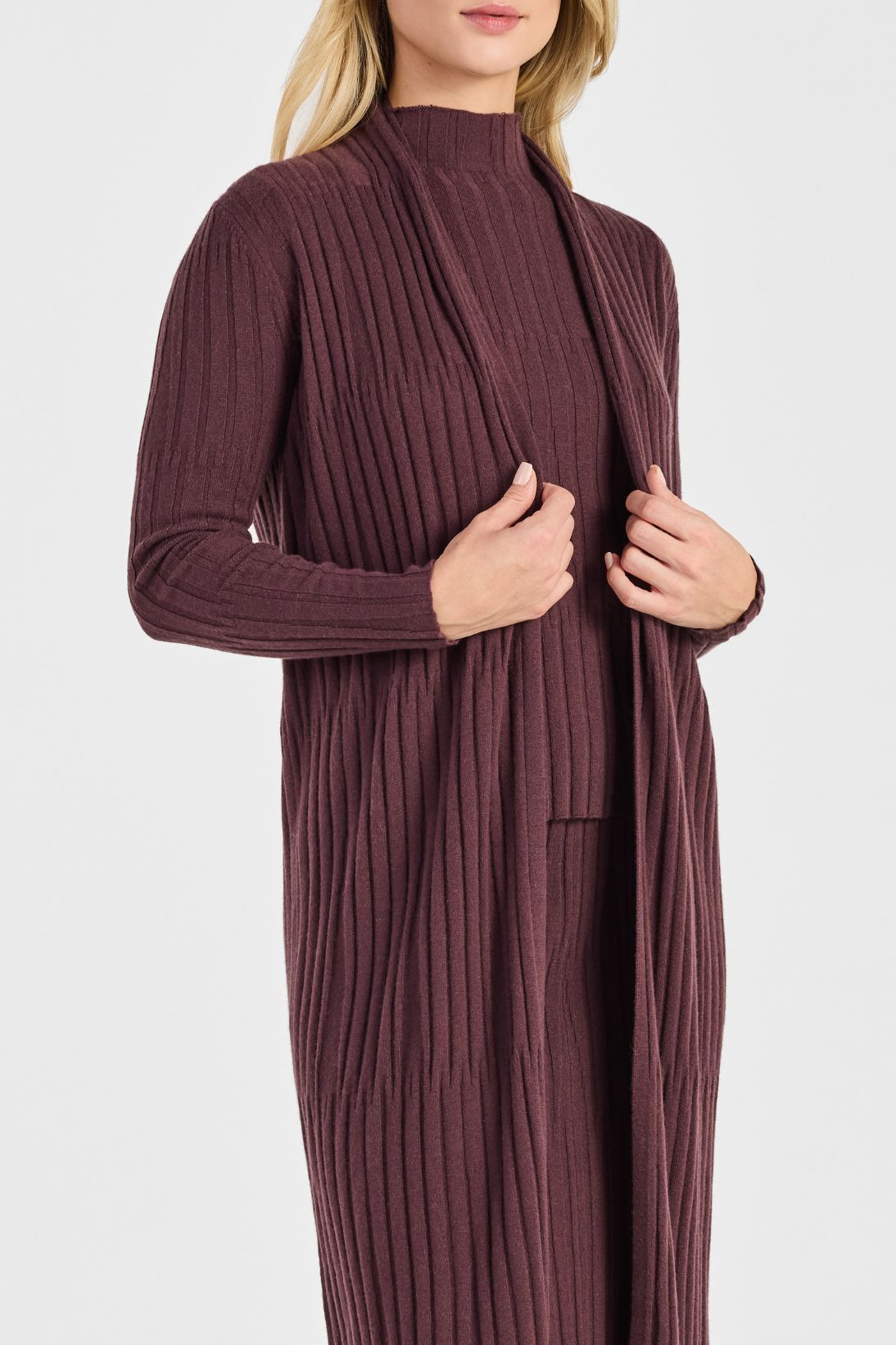 VARIEGATED RIB LONG CARDIGAN