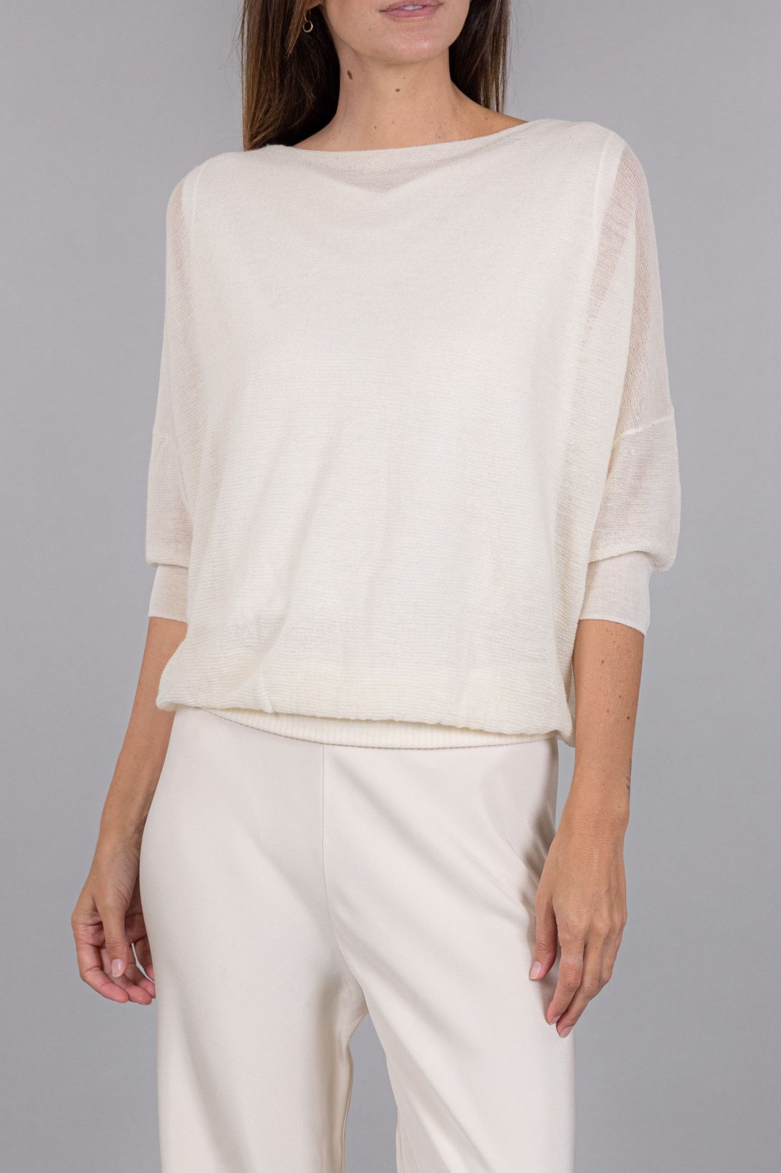 Striped Turtleneck Dolman-sleeve Top