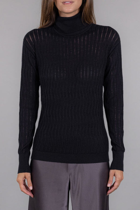 SHEER RIBBED TURTLENECK