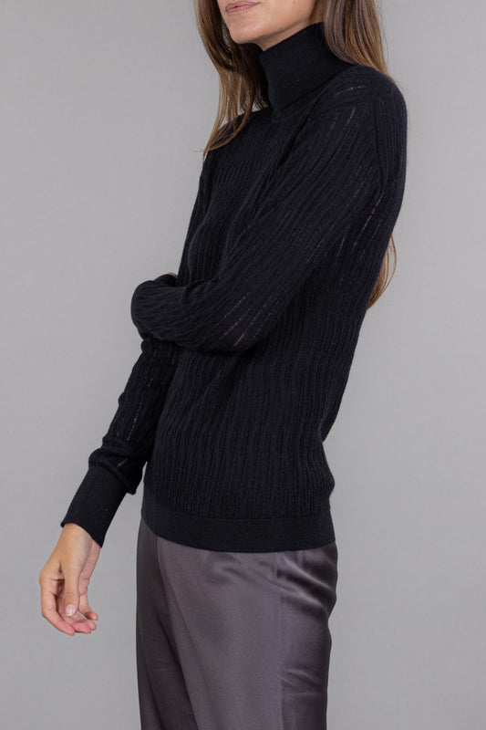 SHEER RIBBED TURTLENECK