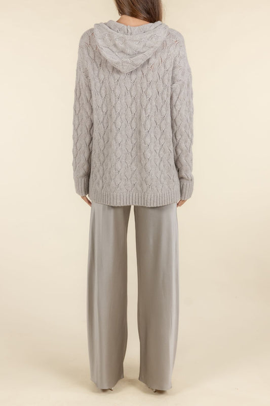 SUSTAINABLE CASHMERE CABLE HOODIE