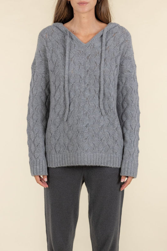 SUSTAINABLE CASHMERE CABLE HOODIE