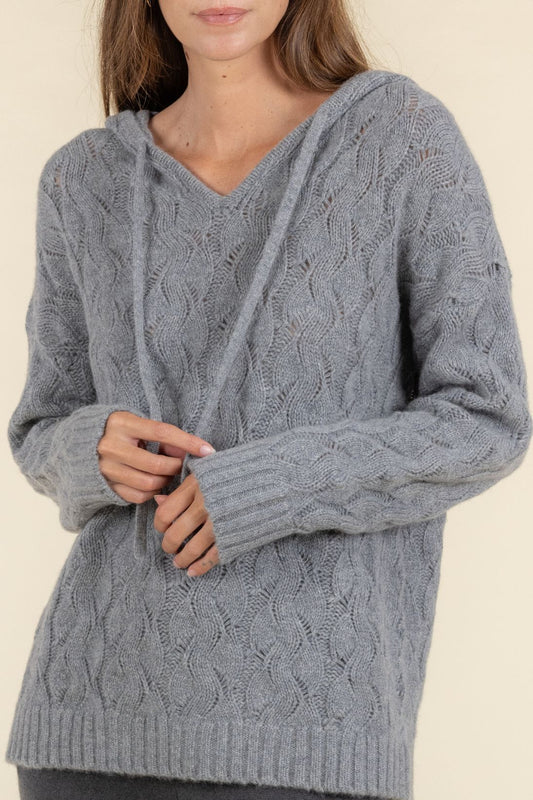 SUSTAINABLE CASHMERE CABLE HOODIE