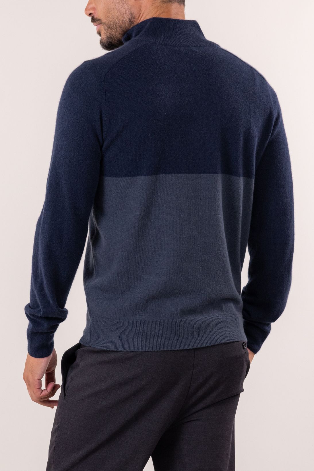 SUSTAINABLE CASHMERE BI-COLOR QUARTER ZIP