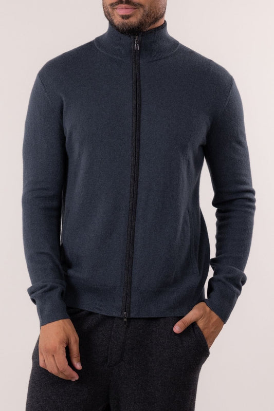 SUSTAINABLE CASHMERE CONTRAST ZIP CARDIGAN