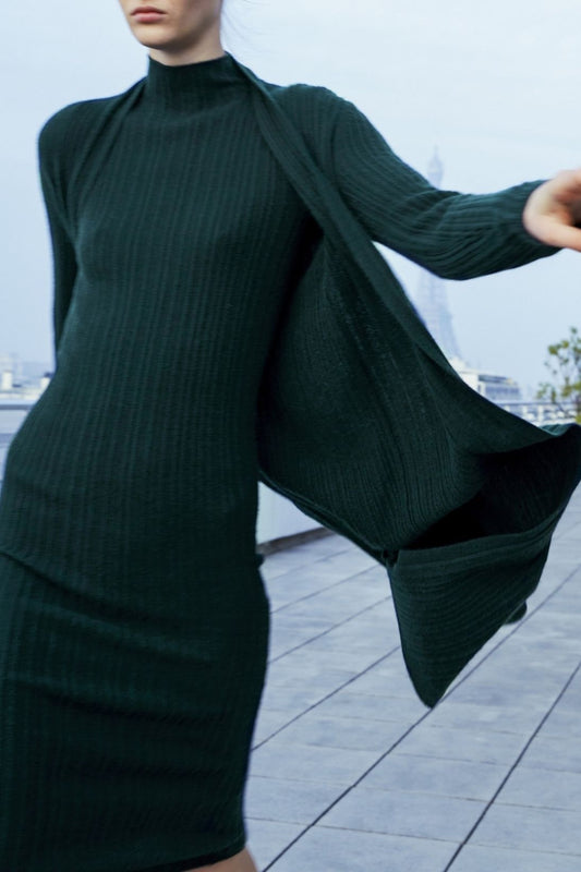 VARIATED RIB MOCKNECK DRESS