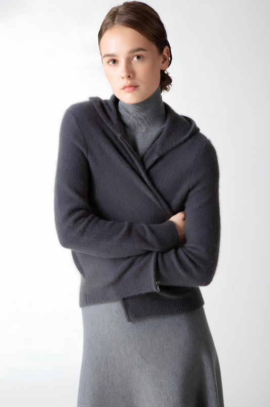 BOUCLE FULL-ZIP HOODIE CARDIGAN
