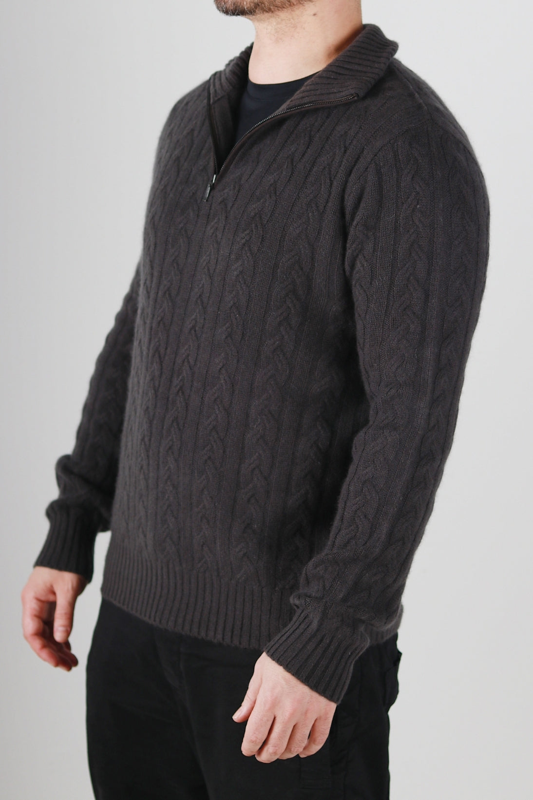 CABLE SUEDE TRIM QUARTER ZIP