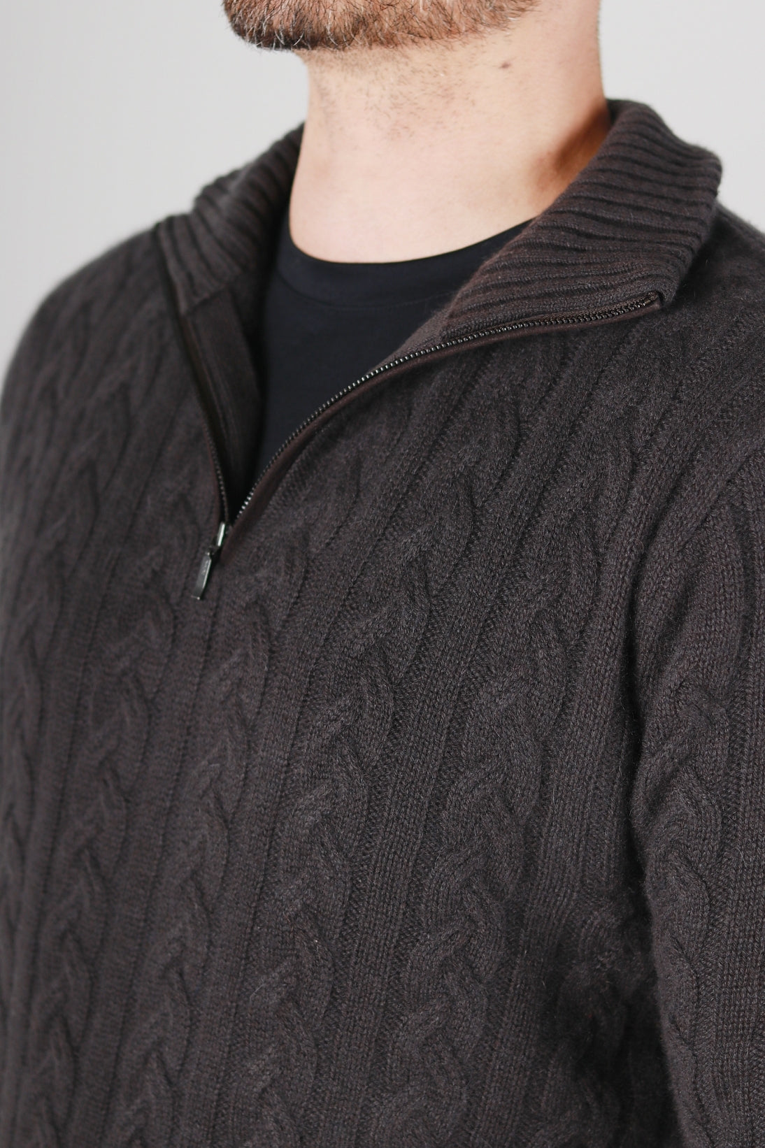 CABLE SUEDE TRIM QUARTER ZIP