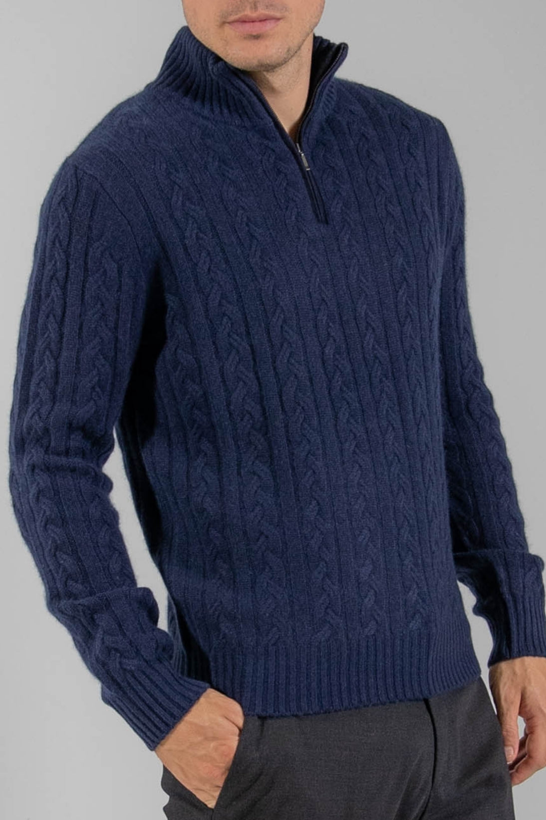 CABLE SUEDE TRIM QUARTER ZIP