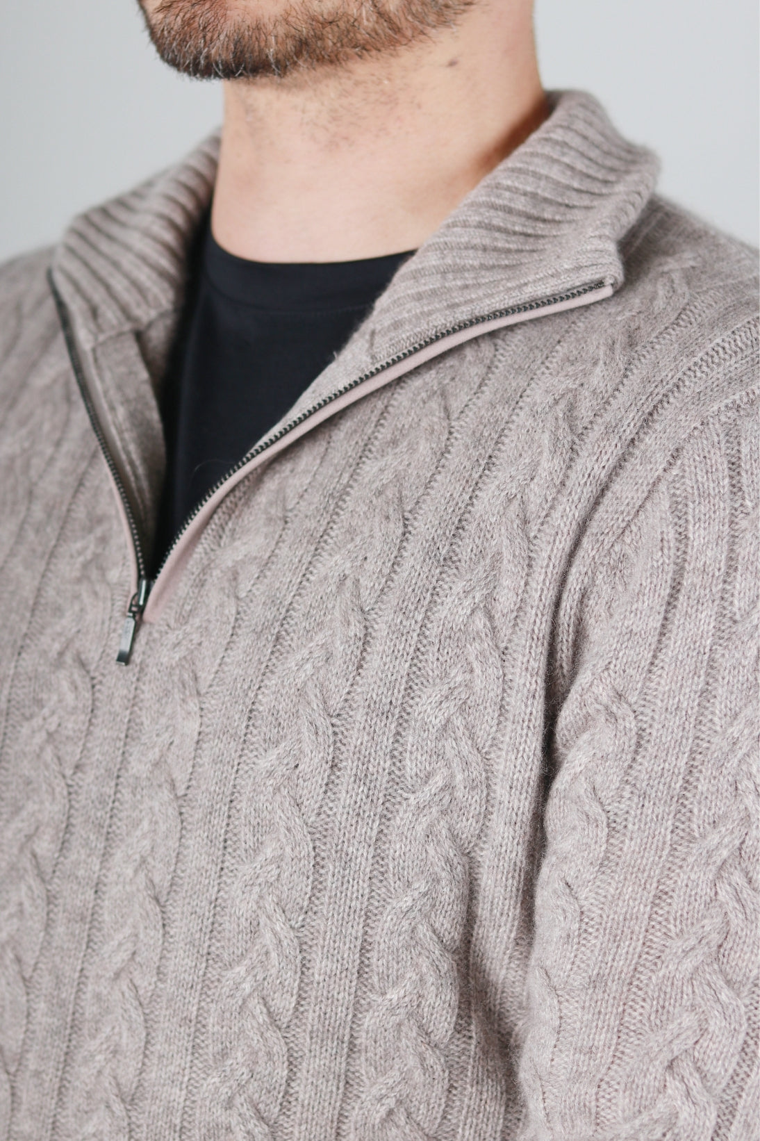 CABLE SUEDE TRIM QUARTER ZIP