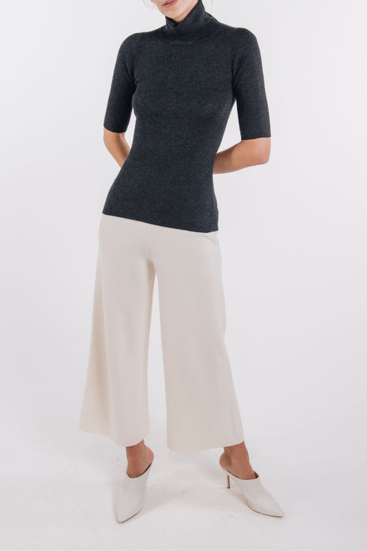 CASHMERE RIBBED ELBOW SLEEVE TURTLENECK