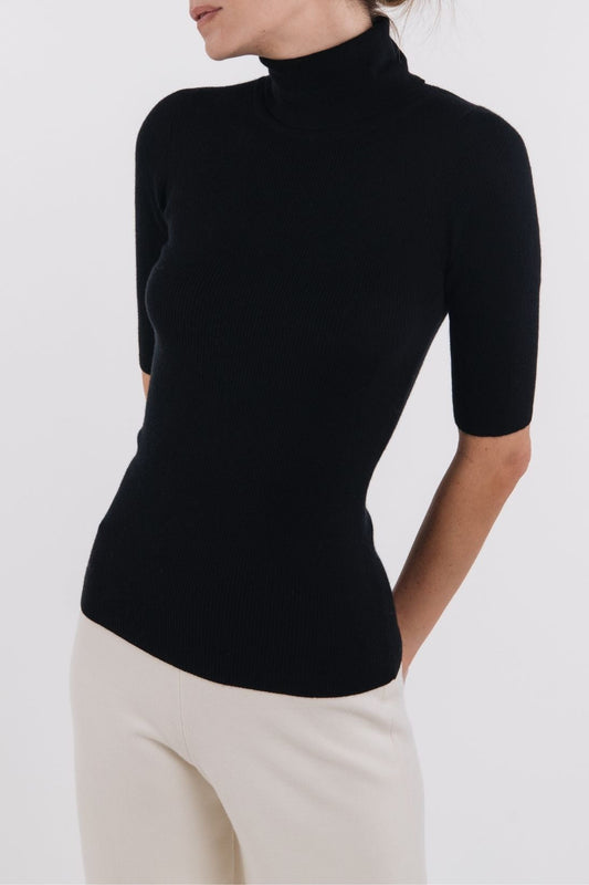 CASHMERE RIBBED ELBOW SLEEVE TURTLENECK