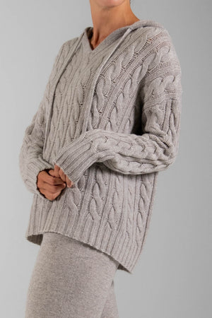 RECYCLED CASHMERE CABLE HOODIE