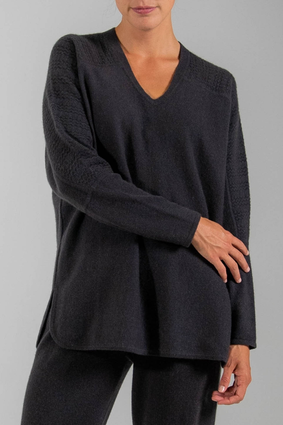 RECYCLED CASHMERE TEXTURED SLEEVE DOLMAN SWEATER