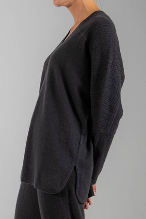 RECYCLED CASHMERE TEXTURED SLEEVE DOLMAN SWEATER