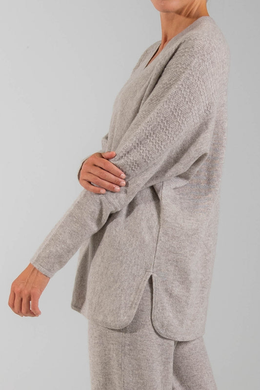 RECYCLED CASHMERE TEXTURED SLEEVE DOLMAN SWEATER