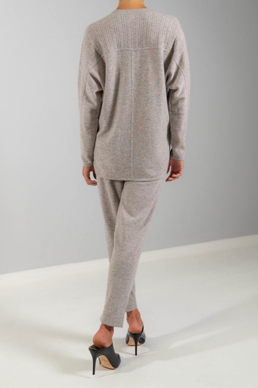 RECYCLED CASHMERE TEXTURED SLEEVE DOLMAN SWEATER