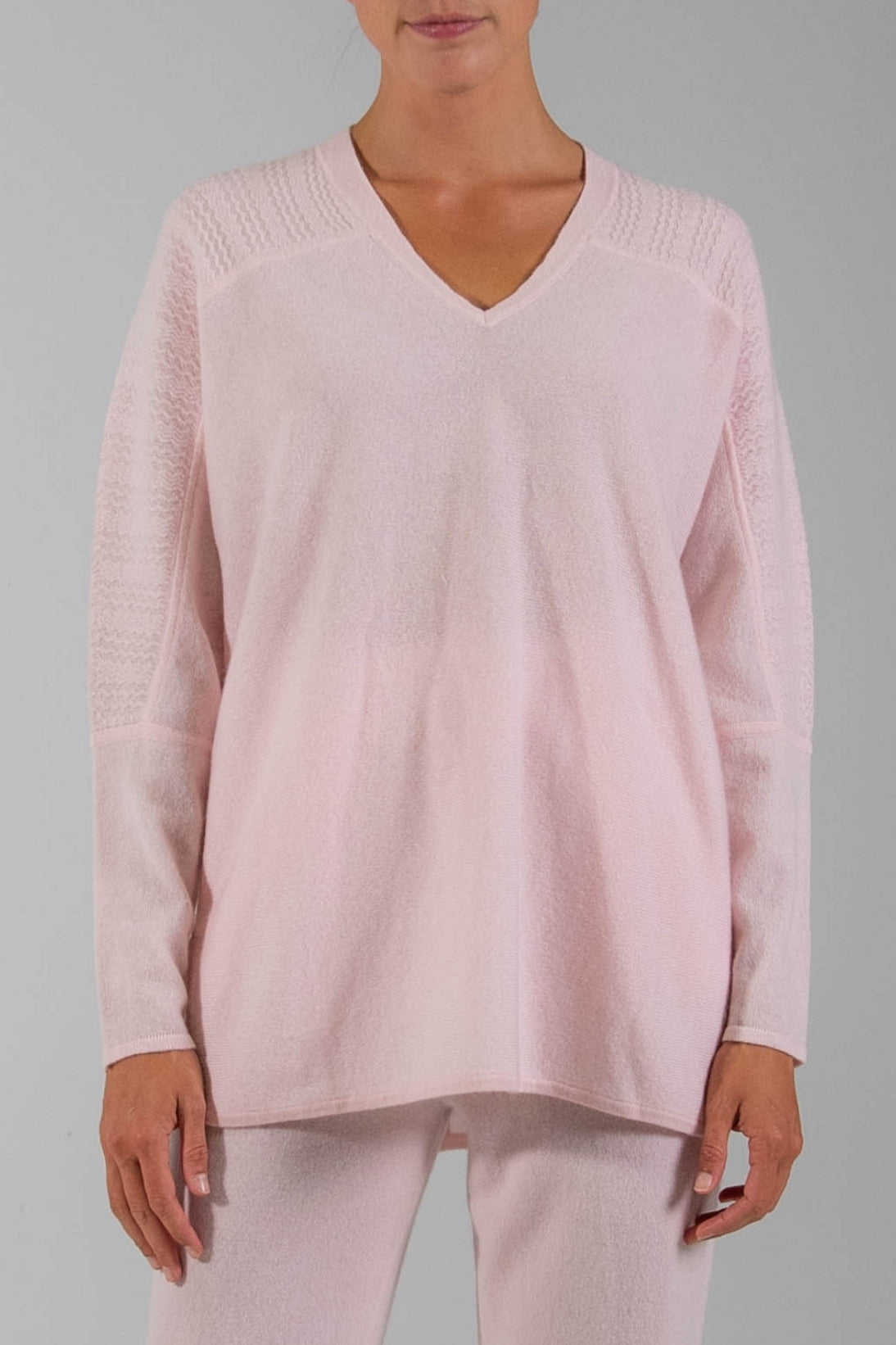 RECYCLED CASHMERE TEXTURED SLEEVE DOLMAN SWEATER