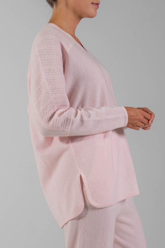 RECYCLED CASHMERE TEXTURED SLEEVE DOLMAN SWEATER