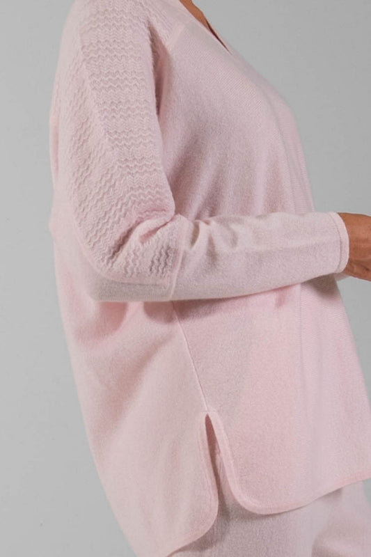 RECYCLED CASHMERE TEXTURED SLEEVE DOLMAN SWEATER