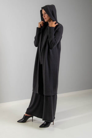 RECYCLED CASHMERE HOODED DUSTER CARDIGAN