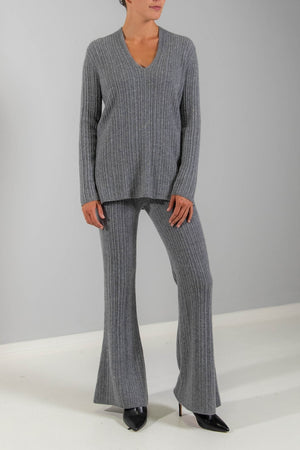 RECYCLED CASHMERE RIBBED V-NECK SWEATER